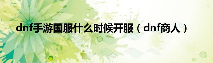 dnf手游国服什么时候开服（dnf商人）