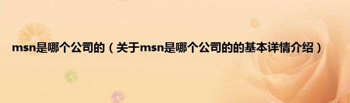 msn是哪个公司的（关于msn是哪个公司的的基本详情介绍）