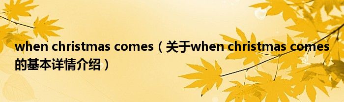 when christmas comes（关于when christmas comes的基本详情介绍）