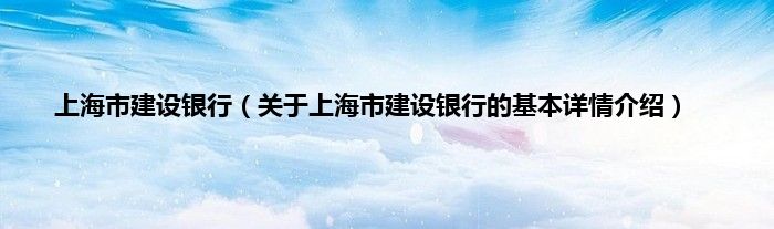 上海市建设银行（关于上海市建设银行的基本详情介绍）