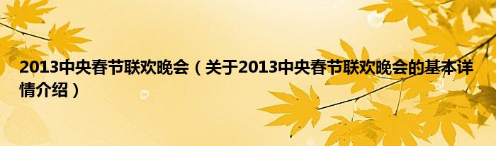 2013中央春节联欢晚会（关于2013中央春节联欢晚会的基本详情介绍）
