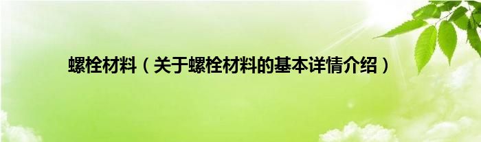螺栓材料（关于螺栓材料的基本详情介绍）
