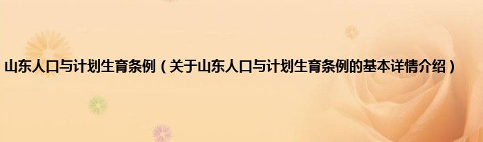 山东人口与计划生育条例(关于山东人口与计划生育条例的基本详情介绍)