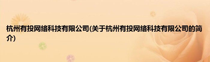 杭州有投网络科技有限公司(关于杭州有投网络科技有限公司的简介)