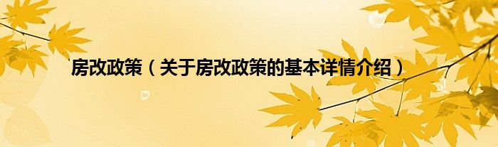 房改政策（关于房改政策的基本详情介绍）