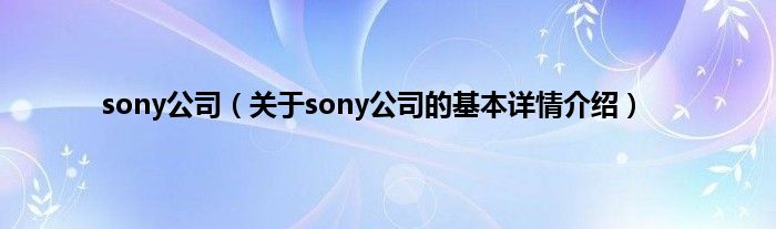 sony公司（关于sony公司的基本详情介绍）