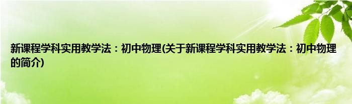 新课程学科实用教学法：初中物理(关于新课程学科实用教学法：初中物理的简介)