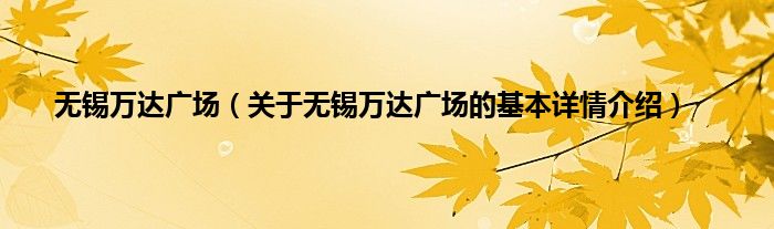 无锡万达广场（关于无锡万达广场的基本详情介绍）