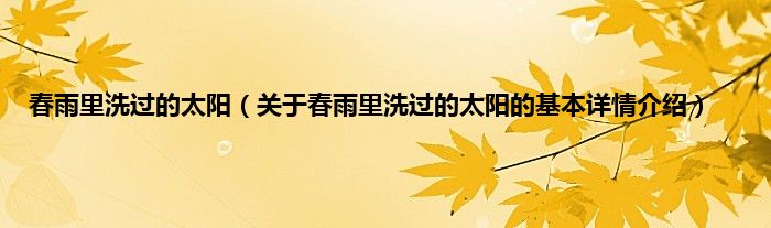 春雨里洗过的太阳（关于春雨里洗过的太阳的基本详情介绍）