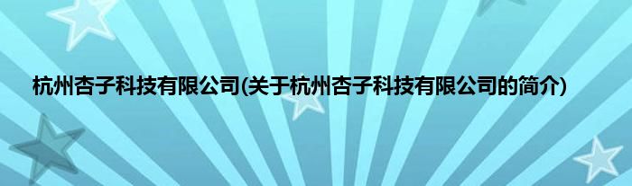 杭州杏子科技有限公司(关于杭州杏子科技有限公司的简介)