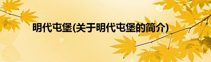 明代屯堡(关于明代屯堡的简介)