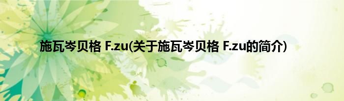 施瓦岑贝格 F.zu(关于施瓦岑贝格 F.zu的简介)