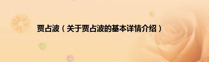 贾占波(关于贾占波的基本详情介绍)