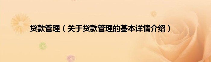 贷款管理（关于贷款管理的基本详情介绍）