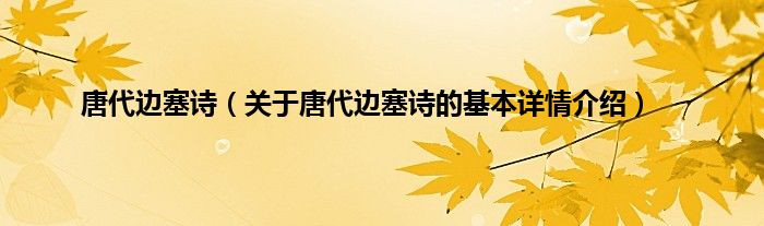 唐代边塞诗（关于唐代边塞诗的基本详情介绍）